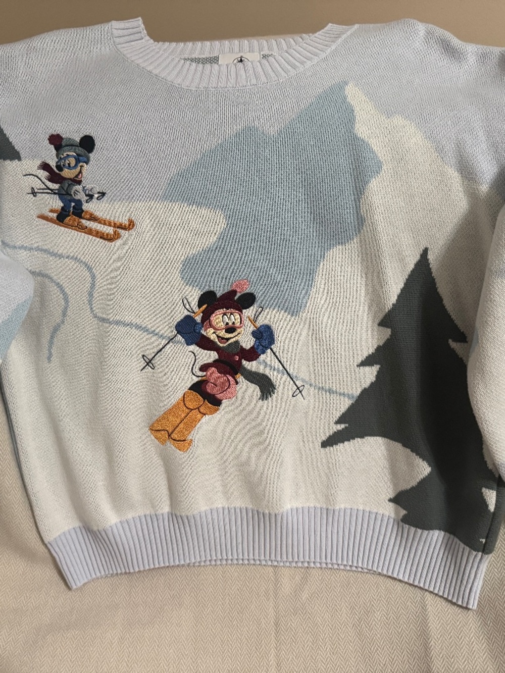 Disney Park Holiday Winter Mickey & Friends Skiing Sweater LG
